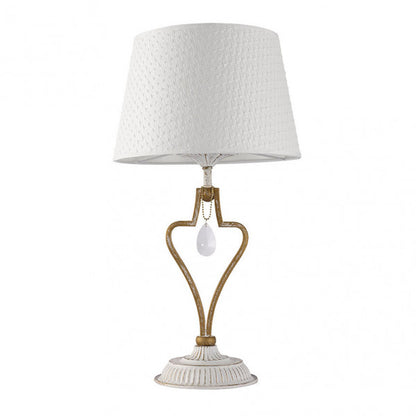 Lámpara de sobremesa Crasas 1xE14 en blanco y oro de Abrila (151571075), diseño vintage clásico con base metálica textil para decoración interior doméstica, luz difusa suave en interiores