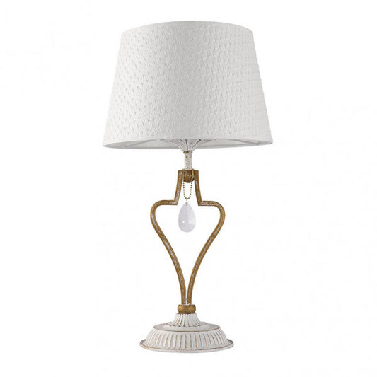 Lámpara de sobremesa Crasas 1xE14 en blanco y oro de Abrila (151571075), diseño vintage clásico con base metálica textil para decoración interior doméstica, luz difusa suave en interiores