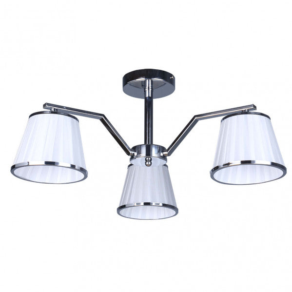 Lámpara de techo Trébol de 3 luces en acabado cromo y blanco, diseño moderno de Abrila modelo 151653020, ideal para iluminación interior doméstica con estructura metálica y pantallas textiles, estilo clásico contemporáneo para decoración del hogar.