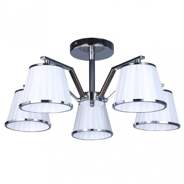 Lámpara de techo Trebol de 5 luces en acabado cromo y blanco por Abrila (modelo 151655020), diseño moderno de metal y textil para iluminación interior doméstica y decoración elegante.
