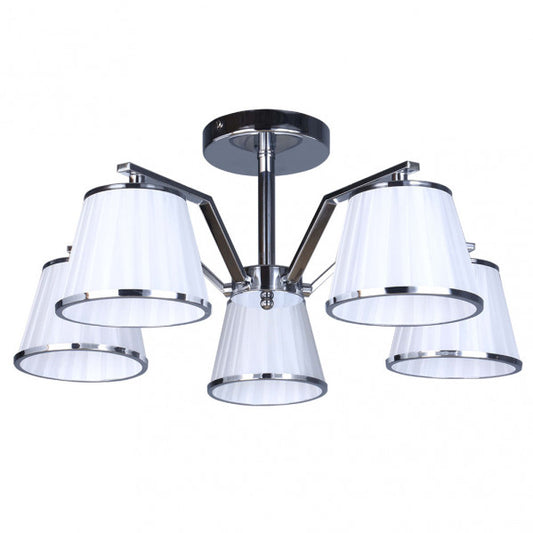 Lámpara de techo Trebol de 5 luces en acabado cromo y blanco por Abrila (modelo 151655020), diseño moderno de metal y textil para iluminación interior doméstica y decoración elegante.