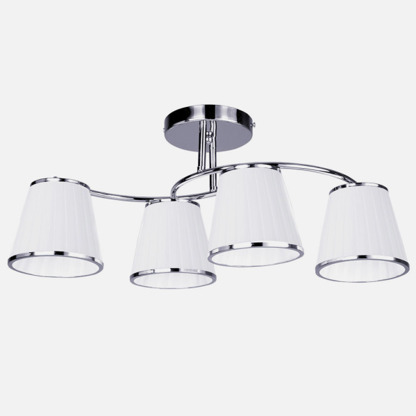 Lámpara de techo Lantanas 4xE27 en cromo y blanco de Abrila, diseño moderno de metal y textil para decoración interior doméstica, modelo 151754020 ideal para iluminación con bombillas E27.