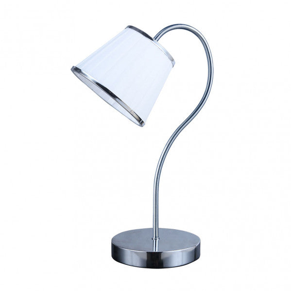 Lámpara de sobremesa Lantanas en cromo y blanco de Abrila, modelo 151771020, diseño moderno de iluminación interior con base metálica y pantalla textil, dimensiones 40x15.5x26 cm para decoración doméstica elegante.