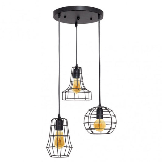 Colgante Marcaje 3xE27 marrón de Abrila, lámpara colgante industrial rústica vintage en metal, 30x30cm para decoración interior doméstica, modelo 151893002