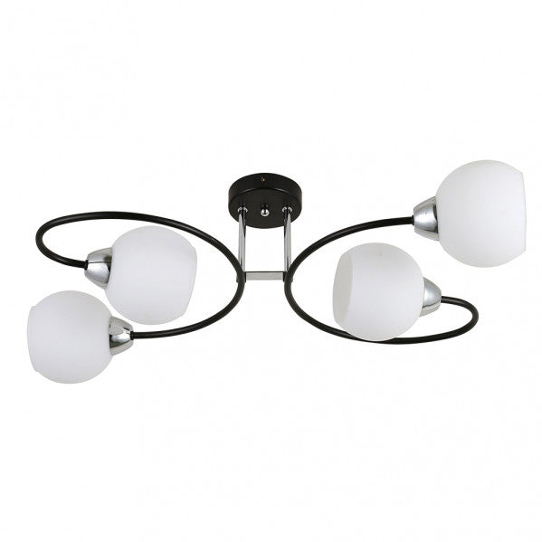 Lámpara moderna Fuji de techo en negro y cromo, 4 bombillas E27, diseño de metal y cristal de Abrila para iluminación interior doméstica, referencia 152254052