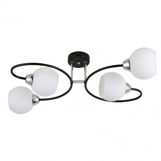 Lámpara moderna Fuji de techo en negro y cromo, 4 bombillas E27, diseño de metal y cristal de Abrila para iluminación interior doméstica, referencia 152254052