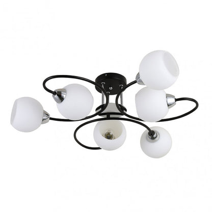 Lámpara de techo Fuji moderna de Abrila en negro y cromo, modelo 6xe27 con cristal y metal, dimensiones 21x65x65 cm, ideal para decoración de dormitorio y salón interior (código 152256052)