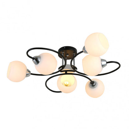 Lámpara colgante Fuji de Abrila en negro y cromo, modelo 6xE27 con cristal y metal, diseño moderno de 21x65x65 cm para decoración de salón o dormitorio interior.