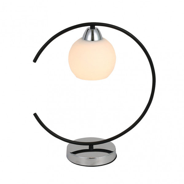 Lámpara sobremesa Fuji negro cromo de Abrila, modelo 152271052 con 1xE27, diseño moderno de metal y cristal para iluminación difusa en decoración interior doméstica