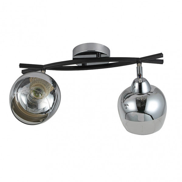 Regleta Denali de Abrila en cromo y negro con 2 casquillos E27, lámpara moderna orientable de metal y cristal para decoración interior doméstica, referencia 152492020.