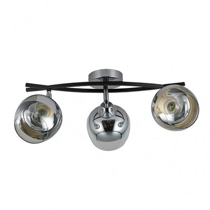 Lámpara regleta Denali 3xE27 en cromo y negro de Abrila, modelo 152493020, diseño moderno de metal y cristal para iluminación interior doméstica y decoración contemporánea.