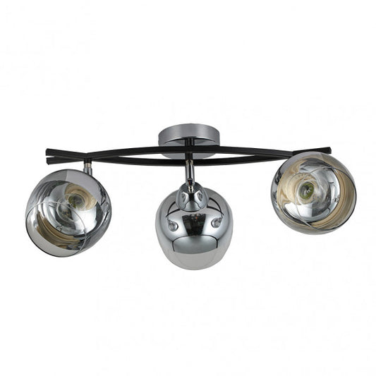 Lámpara regleta Denali 3xE27 en cromo y negro de Abrila, modelo 152493020, diseño moderno de metal y cristal para iluminación interior doméstica y decoración contemporánea.