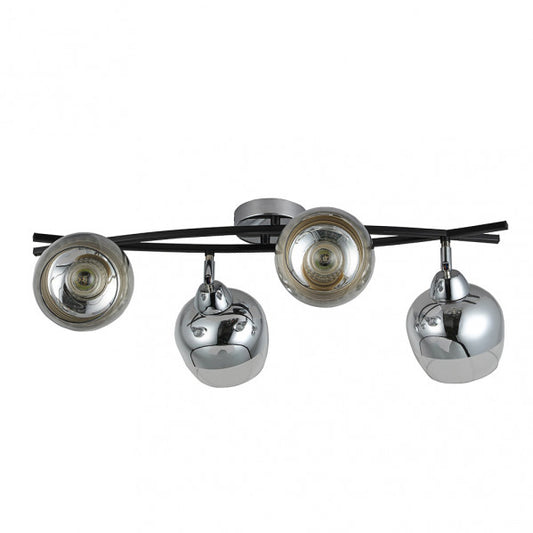 Regleta Denali 4xe27 cromo/negro de Abrila modelo 152494020, lámpara moderna de metal y cristal con focos orientables para decoración interior doméstica