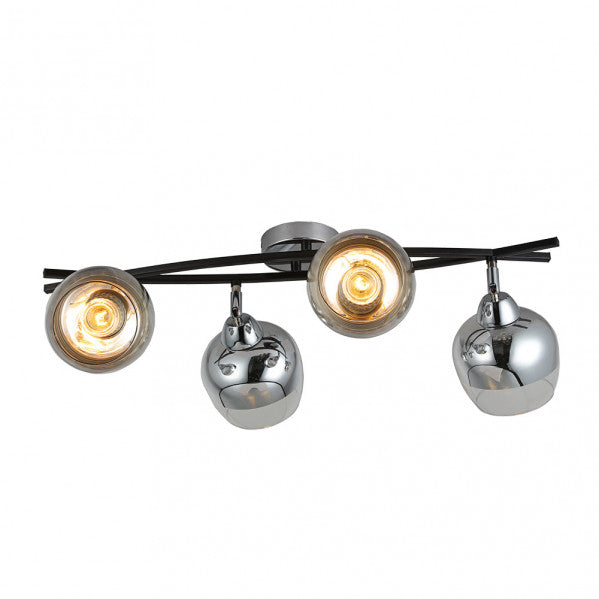 Regleta Denali 4xe27 cromo negro de Abrila modelo 152494020, lámpara moderna de metal y cristal con focos orientables para decoración interior doméstico, diseño AI2 elegante en estilo contemporáneo