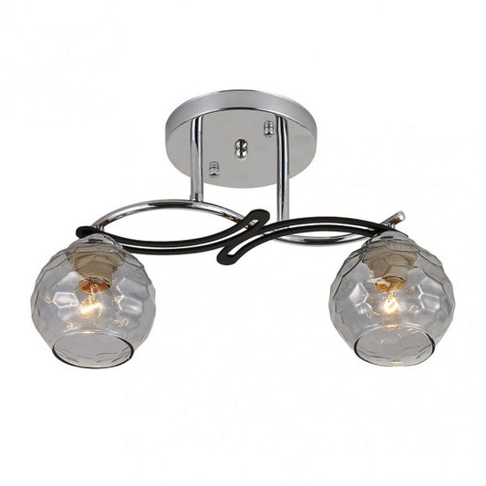 Lámpara Etna moderna de Abrila con base cromo y wengué, tulipa fumé de cristal, 2xe14, medidas 24x33x14 cm, iluminación interior para decoración doméstica AI2 152552020