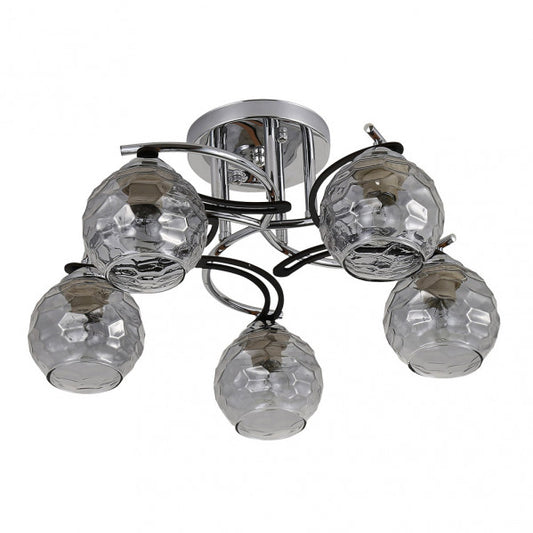 Lámpara Etna moderna de Abrila en acabado cromo y wengue, diseño de metal y cristal con 5 bombillas E14, dimensiones 23x46x46 cm, ideal para iluminación de salón y decoración interior en uso doméstico, referencia 152555020.