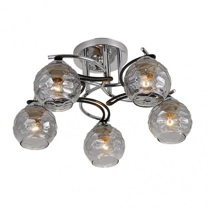 Lámpara Etna moderna de Abrila en cromo y wengue, 5xe14, 23x46x46 cm, diseño de metal y cristal para iluminación de salón interior y uso doméstico