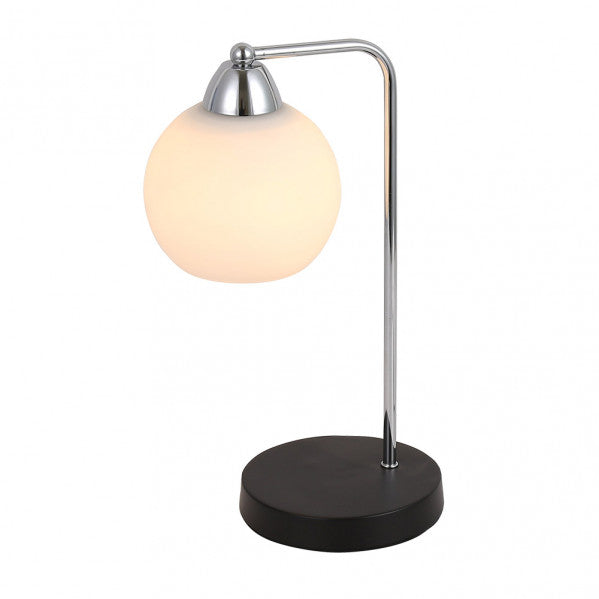 Lámpara de sobremesa Pissis en acabado cromo y negro de Abrila, diseño contemporáneo con base de metal y cristal, bombilla E27, iluminación doméstica moderna para decoración interior (código 152871020).