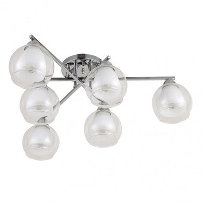 Lámpara colgante Makalu de Abrila en acabado cromo, modelo 6xe27 con 21x60x60 cm, diseño moderno de metal y cristal para iluminación elegante en dormitorio o salón interior doméstico.