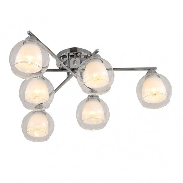 Lámpara Makalu de Abrila en cromo elegante, modelo 6xe27 con 21x60x60 cm, diseño moderno de metal y cristal para iluminación interior en dormitorio o salón doméstico.