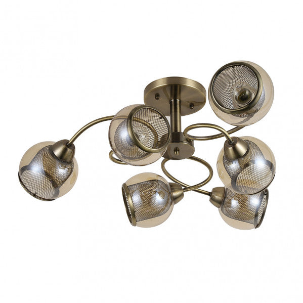 Lámpara de techo Stanley 6xE27 en cuero vintage, diseño moderno 26x68x68 cm para iluminación doméstica interior, 6 luces Abrila STANLEY 153256014