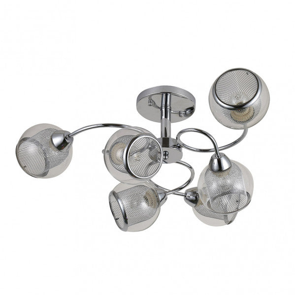 Lámpara colgante Stanley de Abrila en acabado cromo, modelo 6xE27 con dimensiones 26x68x68 cm, diseño moderno vintage contemporáneo para iluminación interior del hogar y decoración elegante.