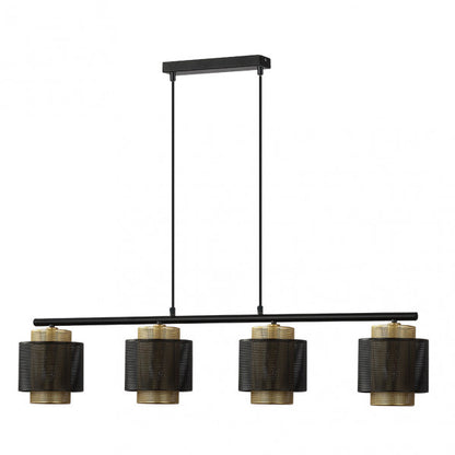Lámpara colgante Kyoto de Abrila en negro y oro, diseño moderno vintage con 4 casquillos E27, ideal para iluminación interior y decoración del hogar en metal.