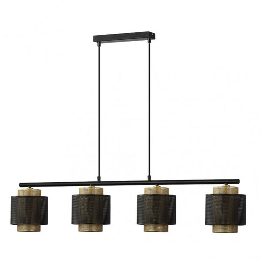 Lámpara colgante Kyoto de Abrila en negro y oro, diseño moderno vintage con 4 casquillos E27, ideal para iluminación interior y decoración del hogar en metal.