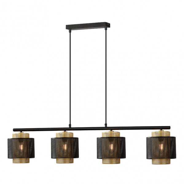 Lámpara colgante Kyoto de Abrila en negro y oro, diseño moderno vintage con 4 casquillos E27, ideal para iluminación de hogar e interior, estilo metálico AI2 (153354016)