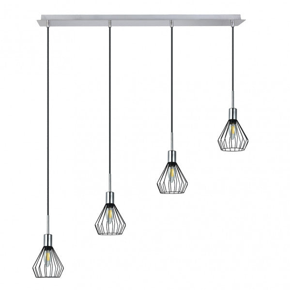 Lámpara colgante San Petersburgo de Abrila en negro y cromo, diseño industrial moderno con 4 casquillos E14, iluminación interior vintage para decoración doméstica, modelo 153594052