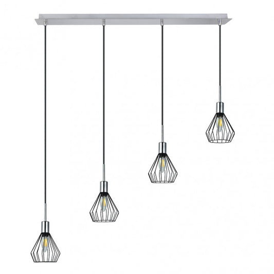 Lámpara colgante San Petersburgo de Abrila en negro y cromo, diseño industrial moderno con 4 casquillos E14, iluminación interior vintage para decoración doméstica, modelo 153594052