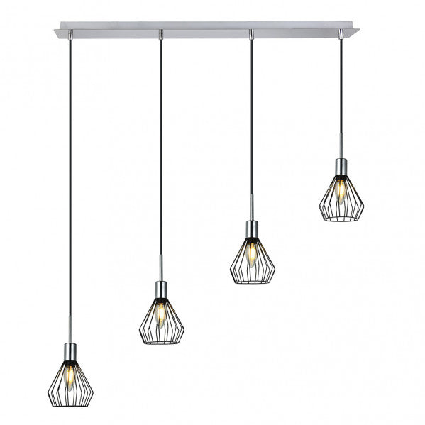 Lámpara colgante San Petersburgo de Abrila en negro y cromo, diseño industrial moderno con 4 casquillos E14, iluminación interior vintage para decoración doméstica, modelo 153594052