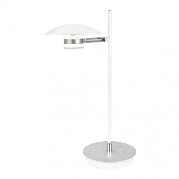Lámpara sobremesa Ciudad del Cabo en blanco y plata de Abrila, diseño moderno orientable con LED de bajo consumo energético para iluminación interior doméstica y decoración minimalista, modelo 153671074 en metal.