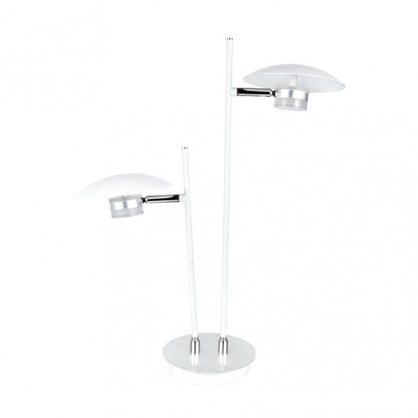 Alt text: Lámpara sobremesa Ciudad del Cabo 2L de Abrila en blanco y plata, diseño industrial moderno con luz LED de 12W y 4000K, orientable en metal para iluminación interior y decoración.