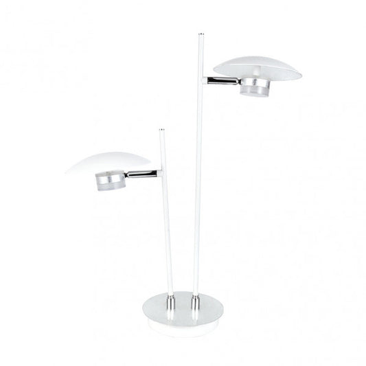 Alt text: Lámpara sobremesa Ciudad del Cabo 2L de Abrila en blanco y plata, diseño industrial moderno con luz LED de 12W y 4000K, orientable en metal para iluminación interior y decoración.