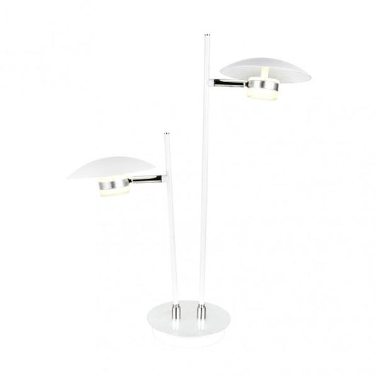 Alt text: Lámpara de sobremesa Ciudad del Cabo 2L en blanco y plata de Abrila, diseño industrial moderno LED de 12W y 4000K, orientable en metal para iluminación interior y decoración.