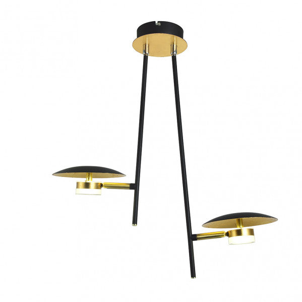 Lámpara colgante Ciudad del Cabo 2L en negro y oro de Abrila, diseño moderno de metal para iluminación LED en interiores y decoración de salón hogareño.