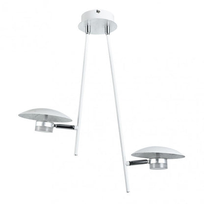Lámpara colgante Ciudad del Cabo de Abrila en blanco y plata, diseño industrial moderno con 2 luces LED orientables, ideal para decoración interior doméstica en metal.