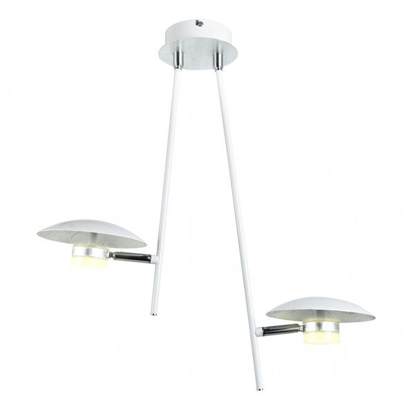 Lámpara colgante Ciudad del Cabo 2L en blanco y plata de Abrila, diseño industrial moderno con luz LED orientable para decoración interior doméstica, fabricada en metal, modelo 153692074.