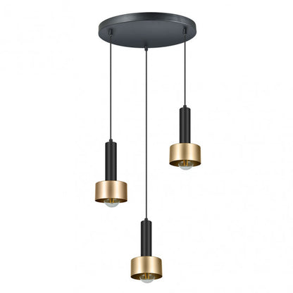 Lámpara colgante Allende de Abrila en negro y oro, diseño industrial moderno con toques vintage y farmhouse, ideal para decoración interior, modelo 3xE27 con código 153883016