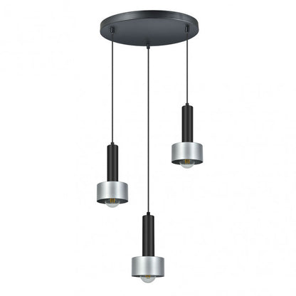 Lámpara colgante Allende de Abrila en negro y plata, diseño moderno farmhouse vintage industrial, 3xE27, 35x35cm, ideal para decoración interior 153883076