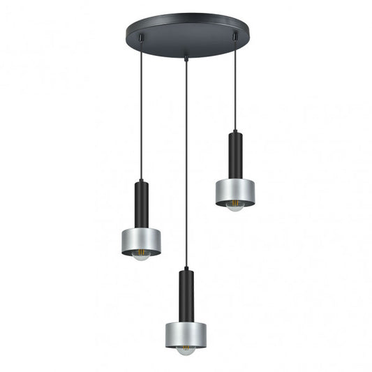 Lámpara colgante Allende de Abrila en negro y plata, diseño moderno farmhouse vintage industrial, 3xE27, 35x35cm, ideal para decoración interior 153883076