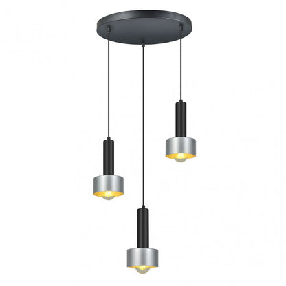 Lámpara colgante Allende de Abrila en negro y plata, diseño moderno farmhouse vintage industrial, 35x35cm con 3 casquillos E27, ideal para decoración interior (código 153883076)