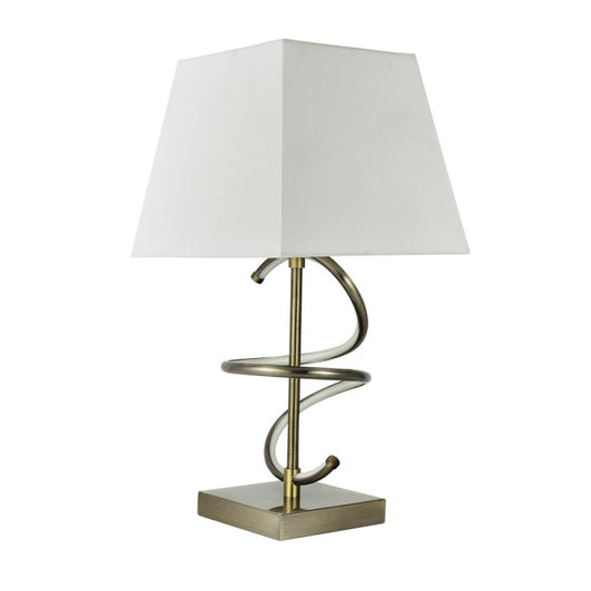 Lámpara de sobremesa Nueva York de Abrila en cuero y blanco roto, con iluminación LED integrada difusa para decoración interior y uso doméstico, diseño en metal texturizado estilo ai2, referencia 153972014