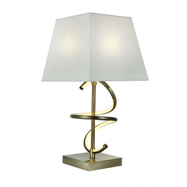 Lámpara de sobremesa Nueva York de Abrila en cuero y blanco roto, diseño elegante con iluminación LED integrada y difusa para decoración interior doméstica, estilo metal textil moderno, referencia 153972014.