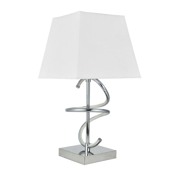 Lámpara de sobremesa Nueva York en cromo y blanco de Abrila, diseño moderno con LED integrada y estructura de textil y metal para iluminación interior doméstica, código 153972020