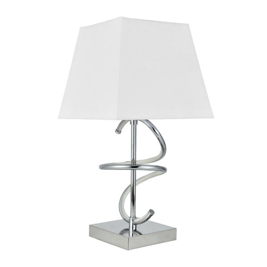 Lámpara de sobremesa Nueva York en cromo y blanco de Abrila, diseño moderno con LED integrada y estructura de textil y metal para iluminación interior doméstica, código 153972020