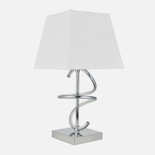 Lámpara de sobremesa Nueva York en cromo y blanco de Abrila, diseño moderno con LED integrada, iluminación interior doméstica en textil y metal, referencia 153972020