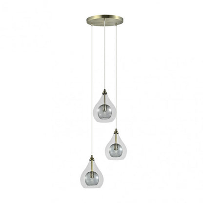 Lámpara Lhasa moderna de mesa Abrila 154083014 en cuero, 30x30 cm, con 3 bombillas G9, diseño de metal y cristal para iluminación de salón interior y decoración doméstica.