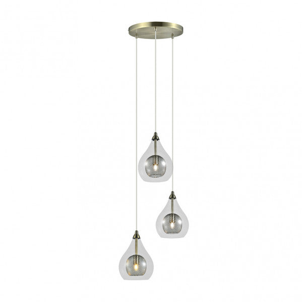 Lámpara Lhasa moderna de Abrila con base de cuero genuino y 3 bombillas G9, diseño cuadrado de 30x30 cm en metal y cristal para iluminación de salón interior y decoración doméstica.